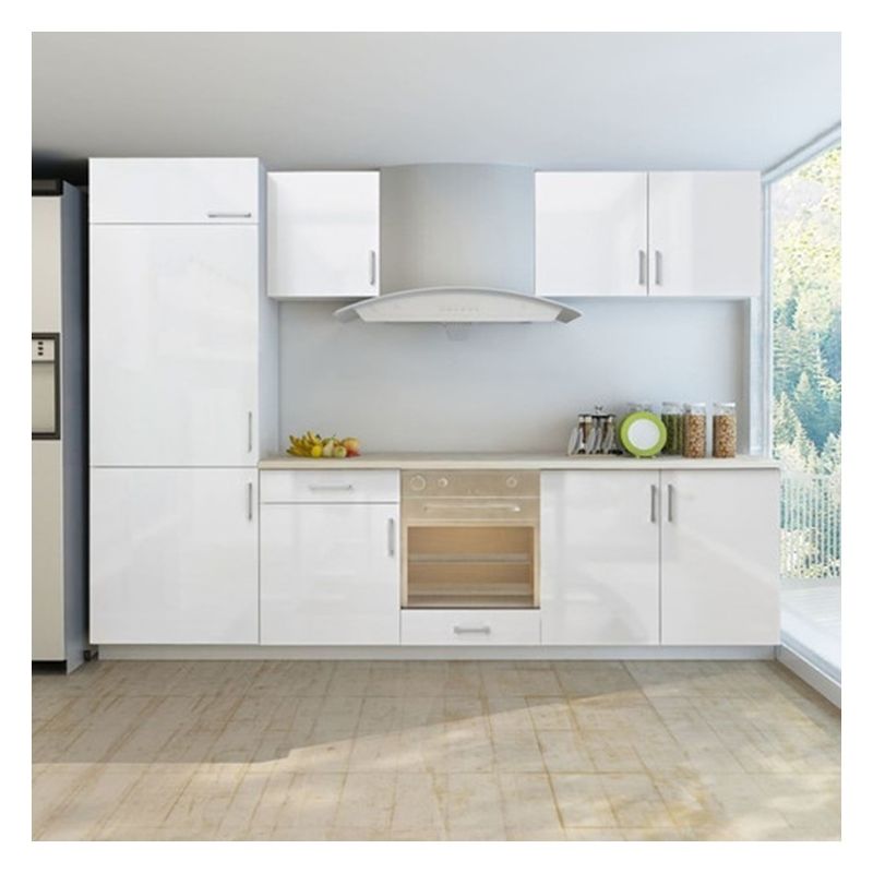 Small Kitchen Modular Cabinets in Light Glossy Lacquer Finish and Customized Ral Color
