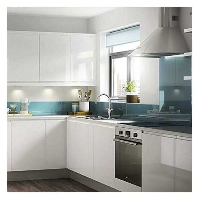 Small Kitchen Modular Cabinets in Light Glossy Lacquer Finish and Customized Ral Color