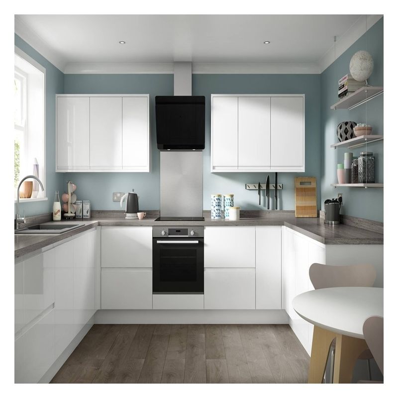 Small Kitchen Modular Cabinets in Light Glossy Lacquer Finish and Customized Ral Color