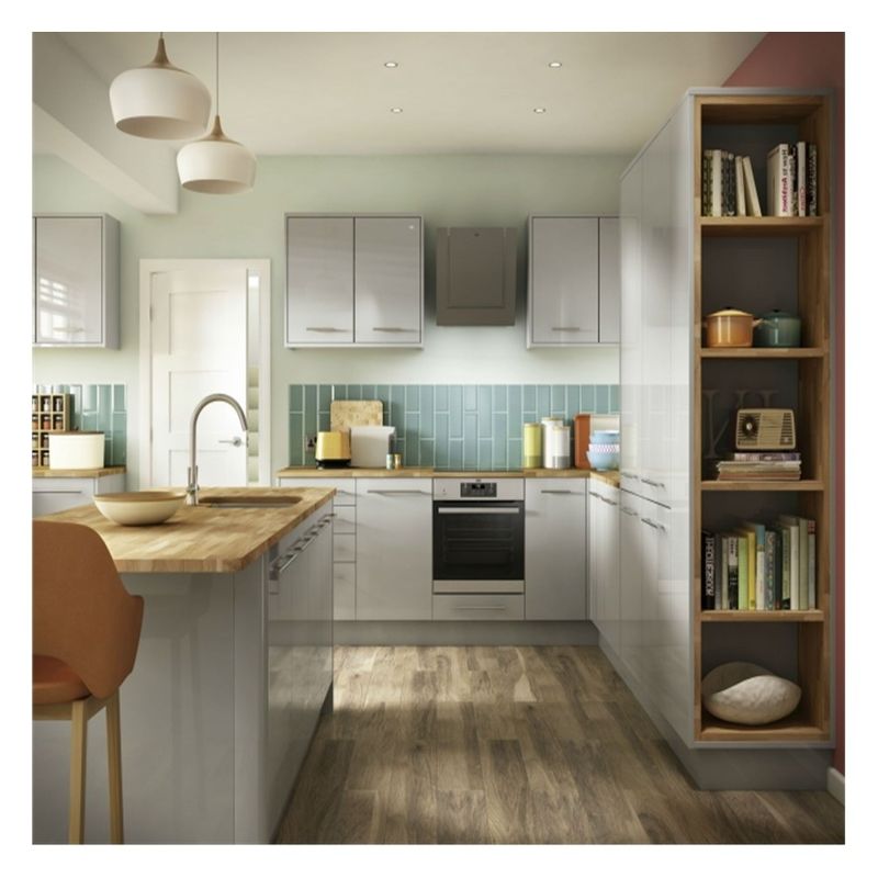 Small Kitchen Modular Cabinets in Light Glossy Lacquer Finish and Customized Ral Color