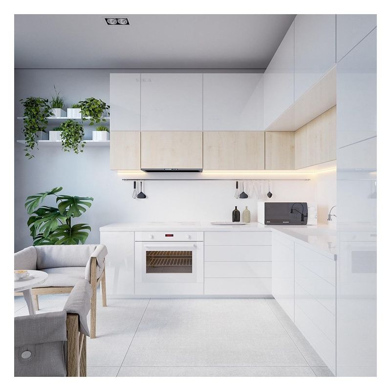 Customized Ral Color Chart Kitchen Cabinets Stylish Glossy White Solid Wood Cabinets