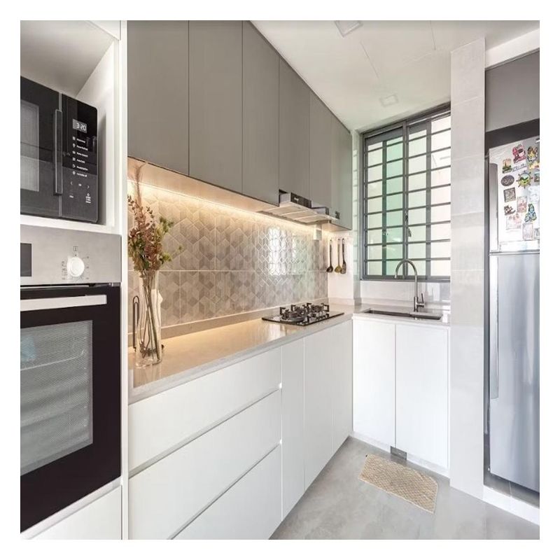 Customized Ral Color Chart Kitchen Cabinets Stylish Glossy White Solid Wood Cabinets