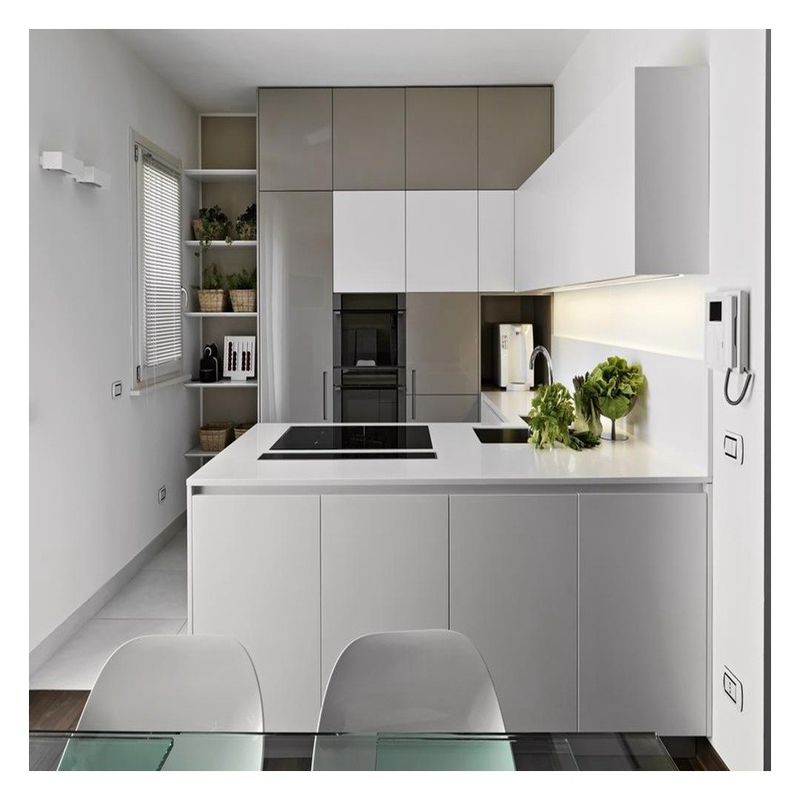 Customized Ral Color Chart Kitchen Cabinets Stylish Glossy White Solid Wood Cabinets