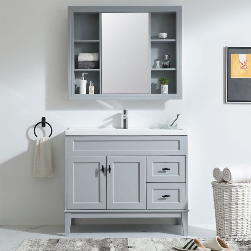 Bathroom Vanity PVC/Lacquer Door Finish Modern Wood Floor Standing Small Single Sink