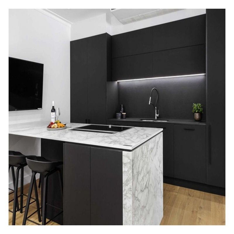 Modular Kitchen Cabinets Discount Dark Grain Melamine Board Doors for Large Kitchens