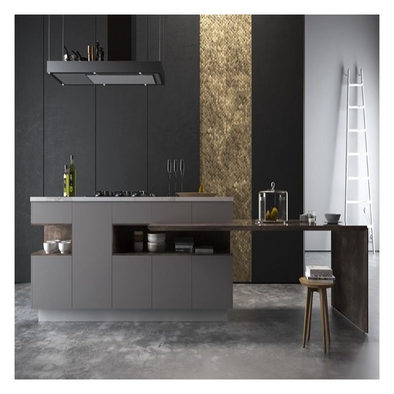 Modular Kitchen Cabinets Discount Dark Grain Melamine Board Doors for Large Kitchens