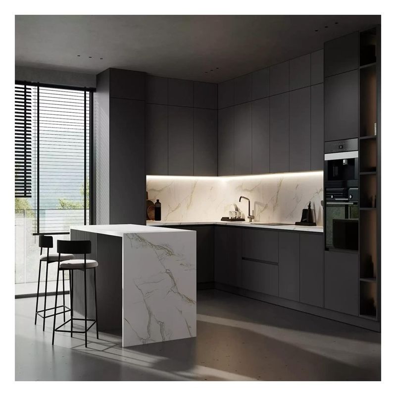 Modular Kitchen Cabinets Discount Dark Grain Melamine Board Doors for Large Kitchens