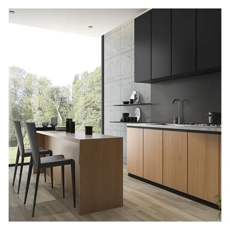 Modular Kitchen Cabinets Discount Dark Grain Melamine Board Doors for Large Kitchens
