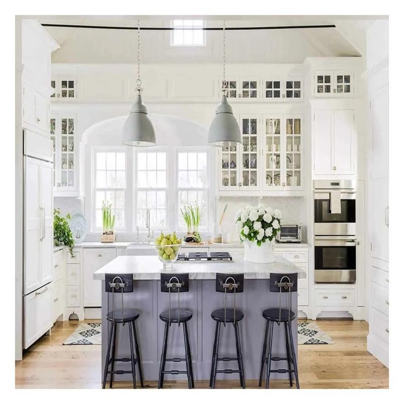 Sell White Aluminium Framed Glass Top Modular Kitchen Cabinets with MDF Door Material