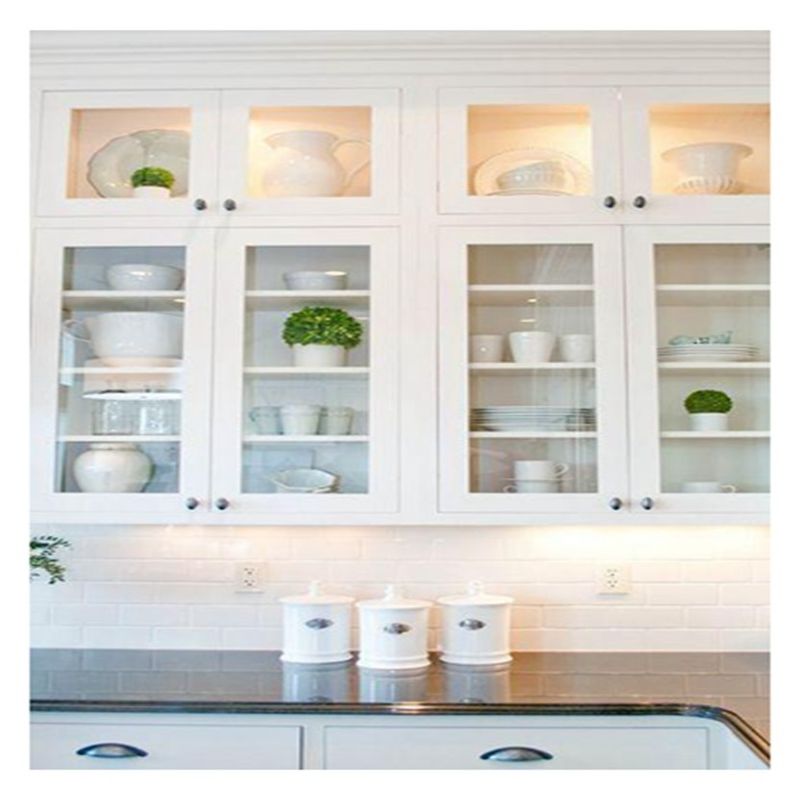 Sell White Aluminium Framed Glass Top Modular Kitchen Cabinets with MDF Door Material
