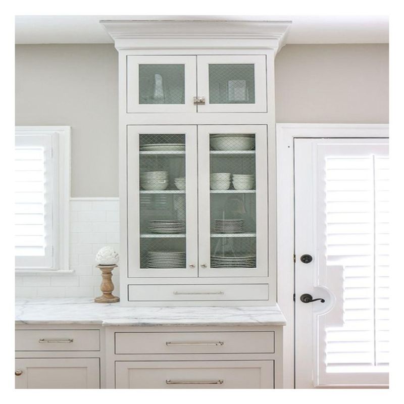 Sell White Aluminium Framed Glass Top Modular Kitchen Cabinets with MDF Door Material