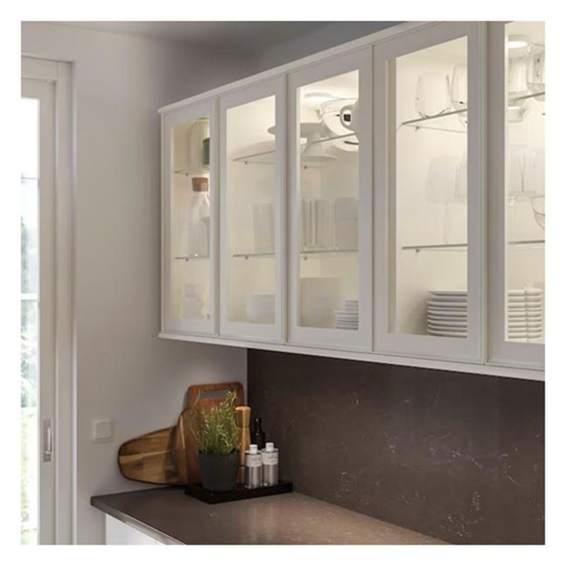 Sell White Aluminium Framed Glass Top Modular Kitchen Cabinets with MDF Door Material