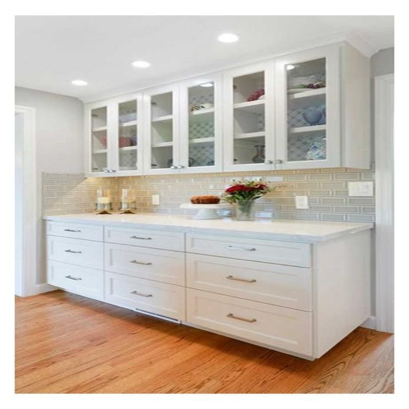 Sell White Aluminium Framed Glass Top Modular Kitchen Cabinets with MDF Door Material