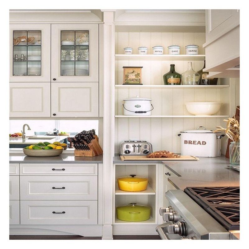 Modern White Solid Wood Glass Panel Cabinets Space-Saving Solution for Small Kitchens