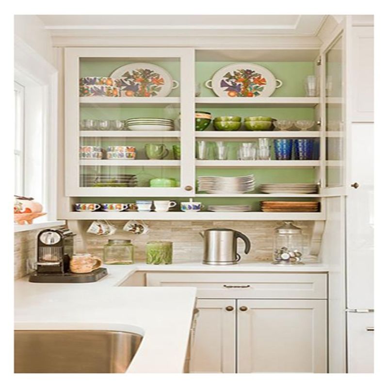 Modern White Solid Wood Glass Panel Cabinets Space-Saving Solution for Small Kitchens