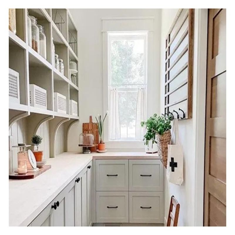 Modern White Solid Wood Glass Panel Cabinets Space-Saving Solution for Small Kitchens
