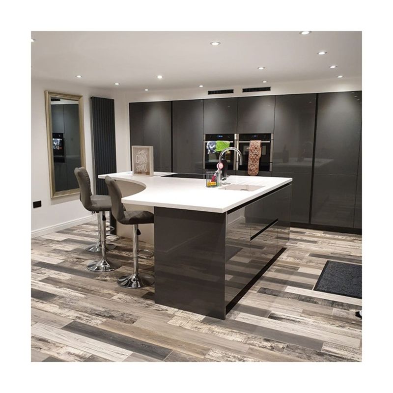 Veneer Finished Black PVC Kitchen Cupboards with Modern Design and Customized Color