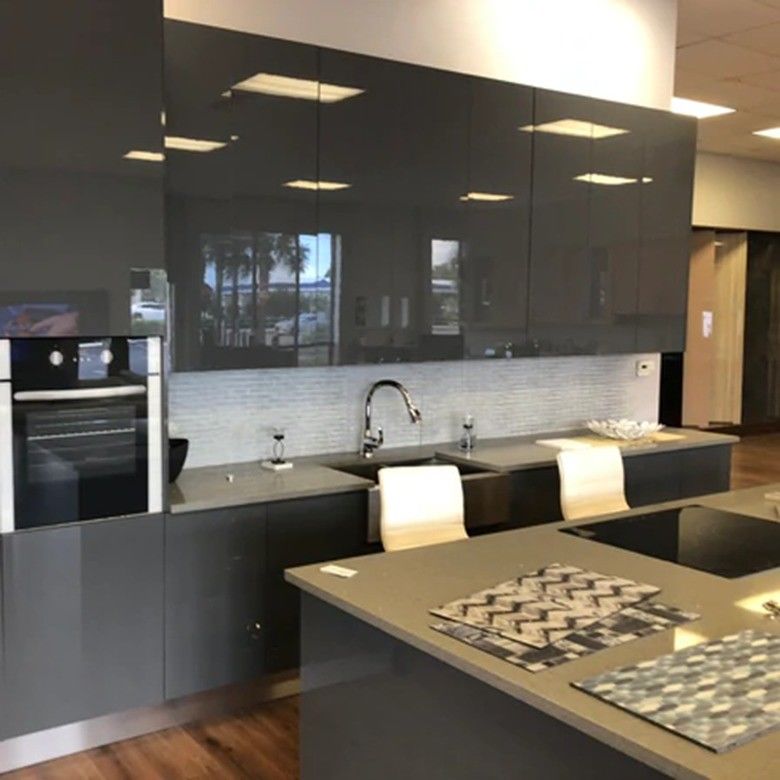 Veneer Finished Black PVC Kitchen Cupboards with Modern Design and Customized Color