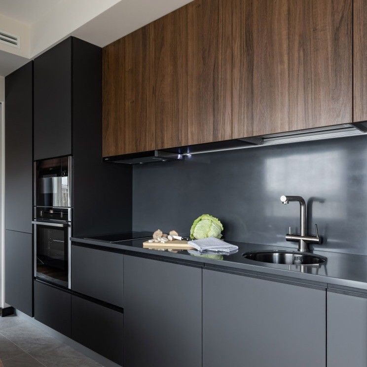 Kitchen Cabinet Design Modular Solid Wood Mdf Veneer Lacquer Finish Walnut Wood Color