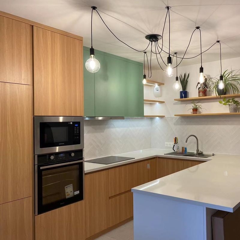 Kitchen Cabinet Design Modular Solid Wood Mdf Veneer Lacquer Finish Walnut Wood Color