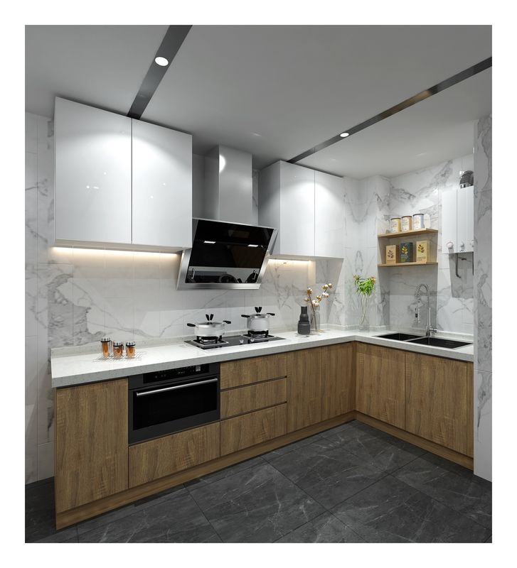 Modern Design Glossy Melamine Board Kitchen Furniture with Customized Veneer Color