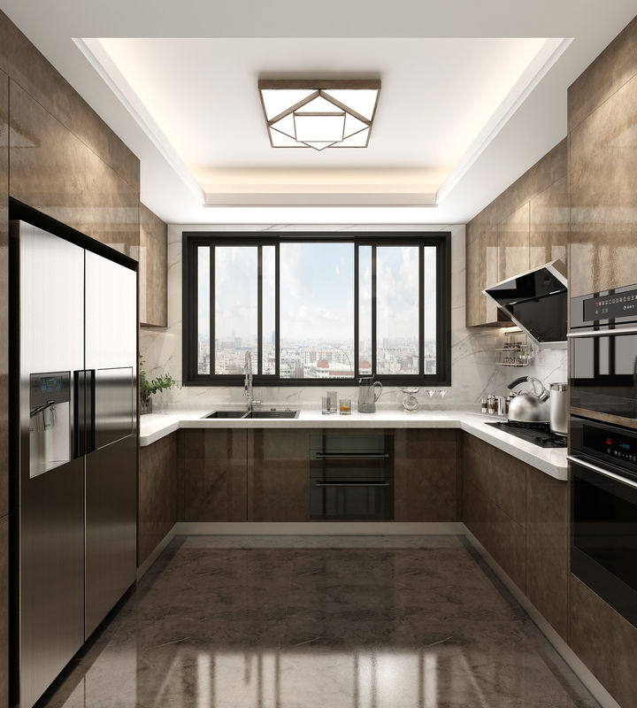 Modern Design Glossy Melamine Board Kitchen Furniture with Customized Veneer Color