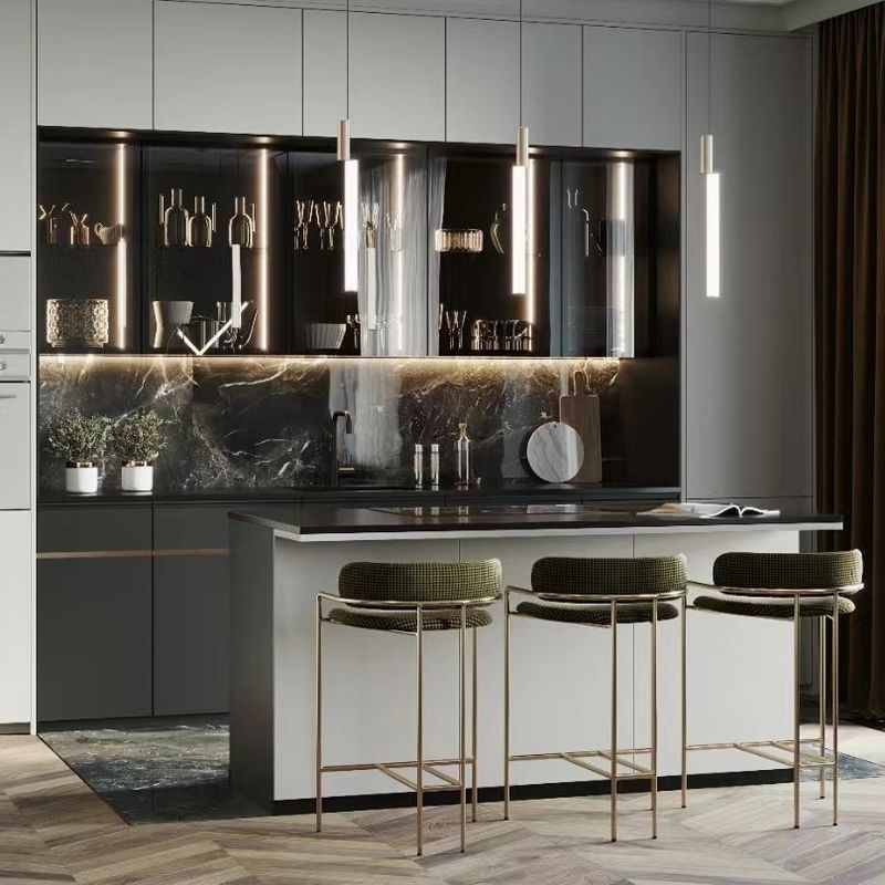 European Style Kitchen Cabinet with Glass Door and Fireproof Wall Shelf Liner Durable