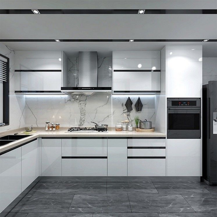 Flat Edge Countertop Edging and Sink Included in our Modern Design Kitchen Cabinet Set