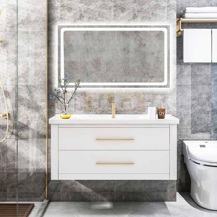 Mirrored Cabinets and Quartz Stone Countertop Bathroom Cabinet Set for Modern Style