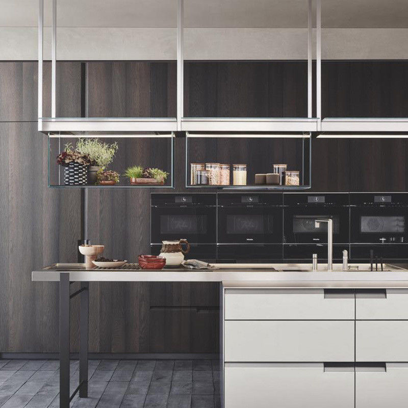 Customized Veneer Color Solid Wood Complete Kitchen Cabinet Sets for Modern Kitchen