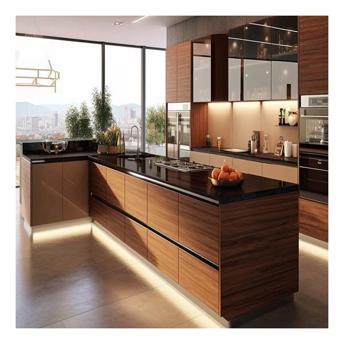 Modern Minimalist Plank Solid Wood Cabinets with Customized Color and Glass Fronts