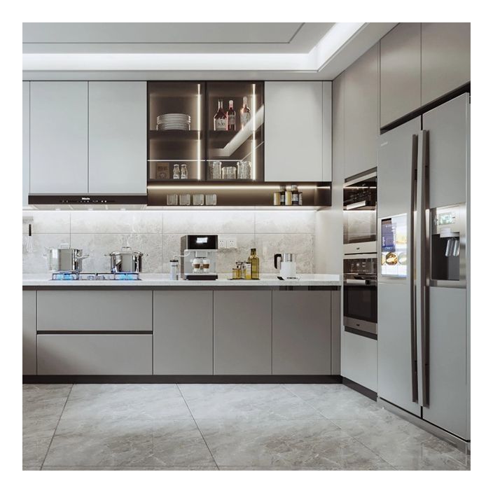 Modern Minimalist Plank Solid Wood Cabinets with Customized Color and Glass Fronts