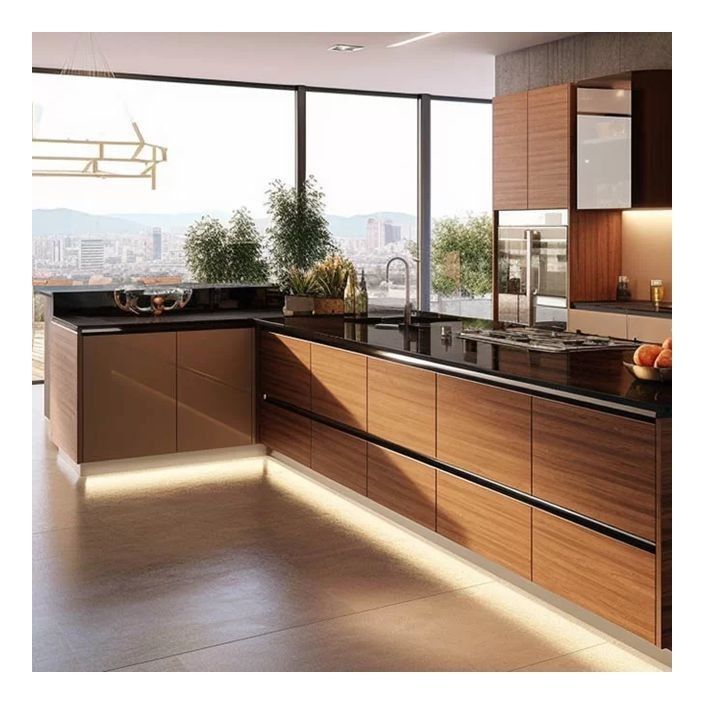 Modern Minimalist Plank Solid Wood Cabinets with Customized Color and Glass Fronts