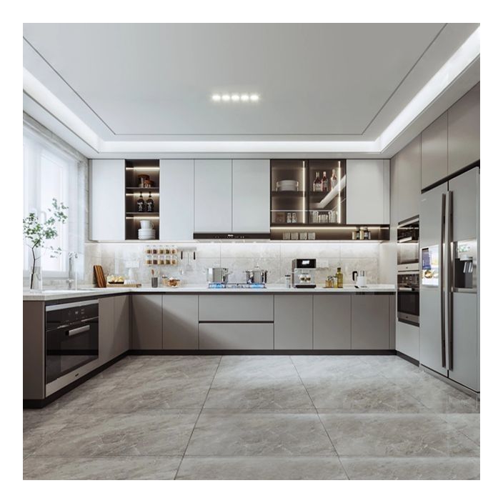 Modern Minimalist Plank Solid Wood Cabinets with Customized Color and Glass Fronts