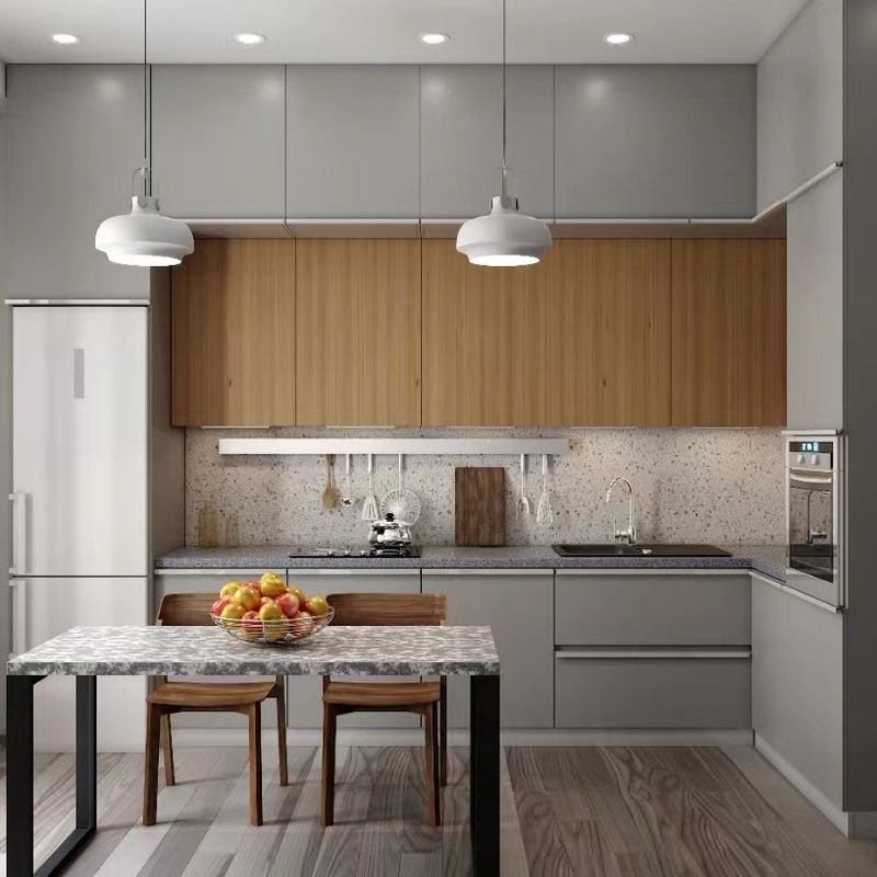 2024 Design Modern L-Shaped Wooden Kitchen Furniture for a Contemporary Villa Kitchen