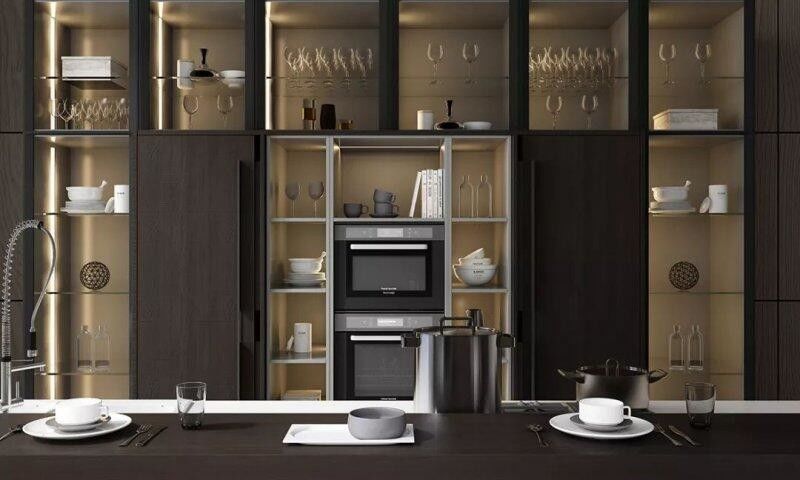 Melamine Board Cabinet Type All Glass Design Kitchen Corner Furniture Handle Air Vent