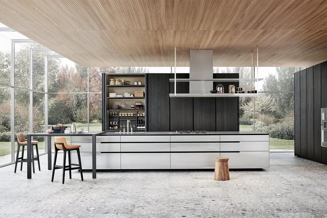 Modern Design Outdoor Kitchen Pantry Cabinet in Black Color with Bar and Blum Hardware