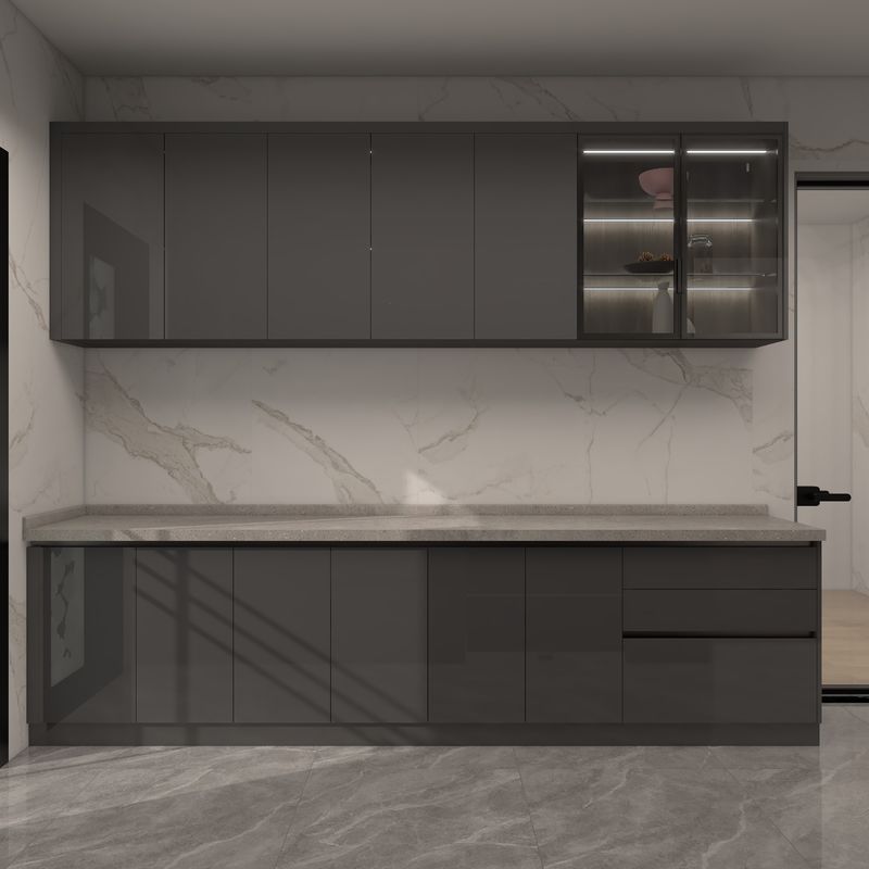 Modern Indoor Kitchen Cabinet Set with Gray Island Shape and MDF Doors at Affordable