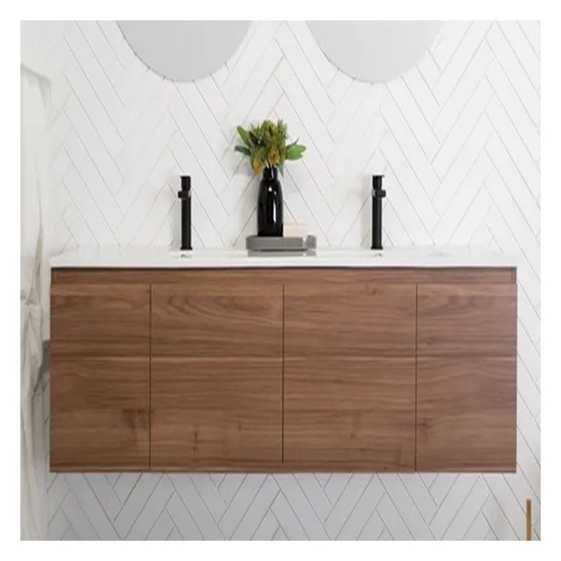 Wood Veneer Vanity with Mirror and Basin The Perfect Addition to Apartment Bathrooms