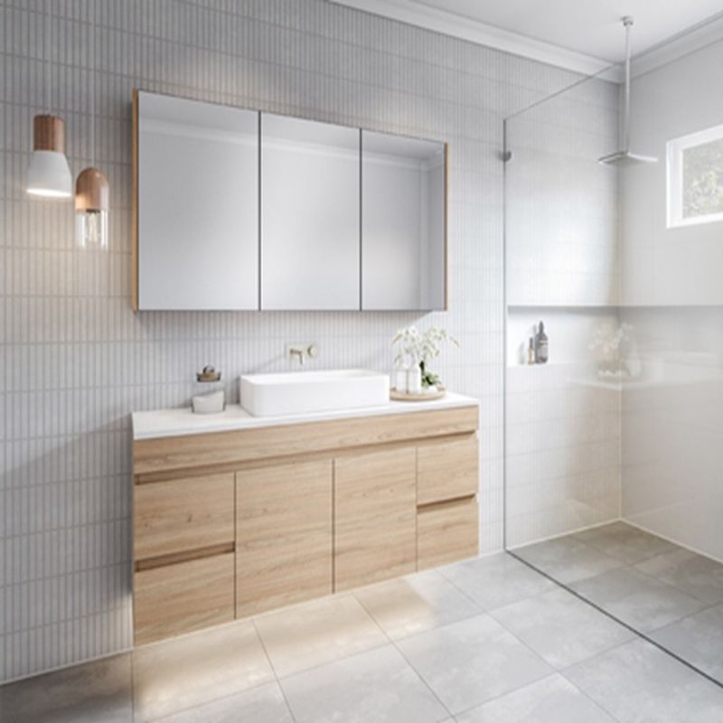 Wood Veneer Vanity with Mirror and Basin The Perfect Addition to Apartment Bathrooms