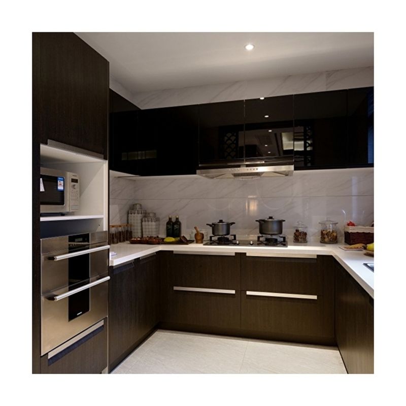 Glass Used Hanging Black Pvc Stand Alone Kitchen Cabinet with Customized Veneer Color