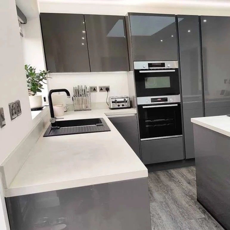 Glass Used Hanging Black Pvc Stand Alone Kitchen Cabinet with Customized Veneer Color