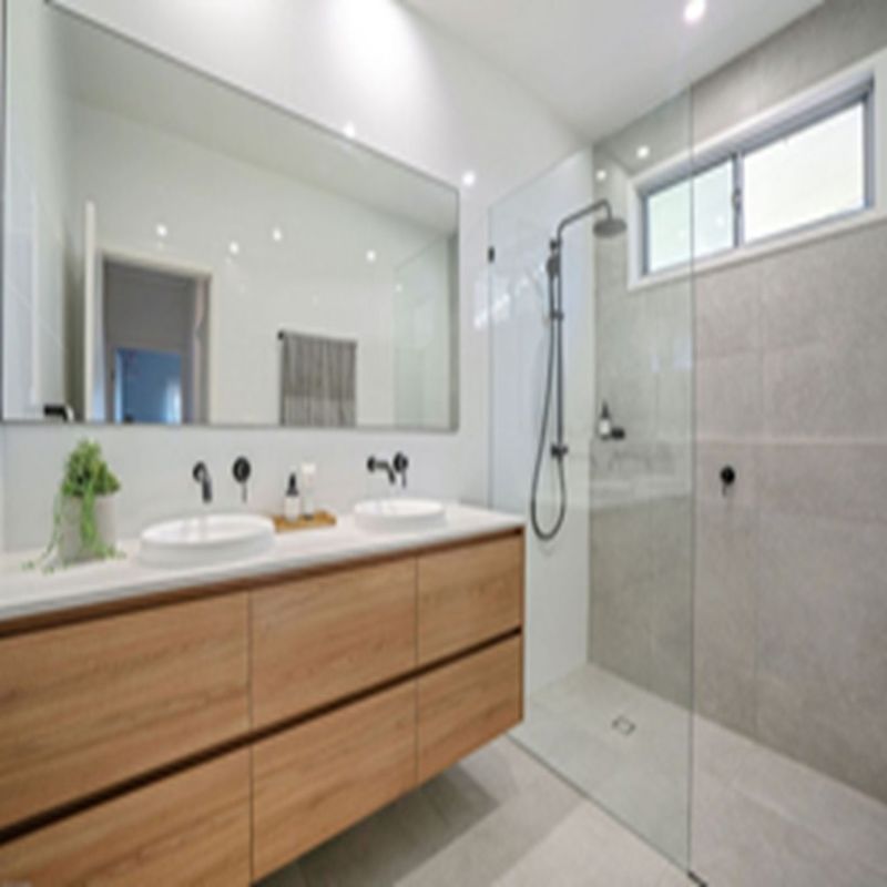 Modern Euro Style Bathroom Vanity with Wood Grain Floating Vanity and Silver Mirror