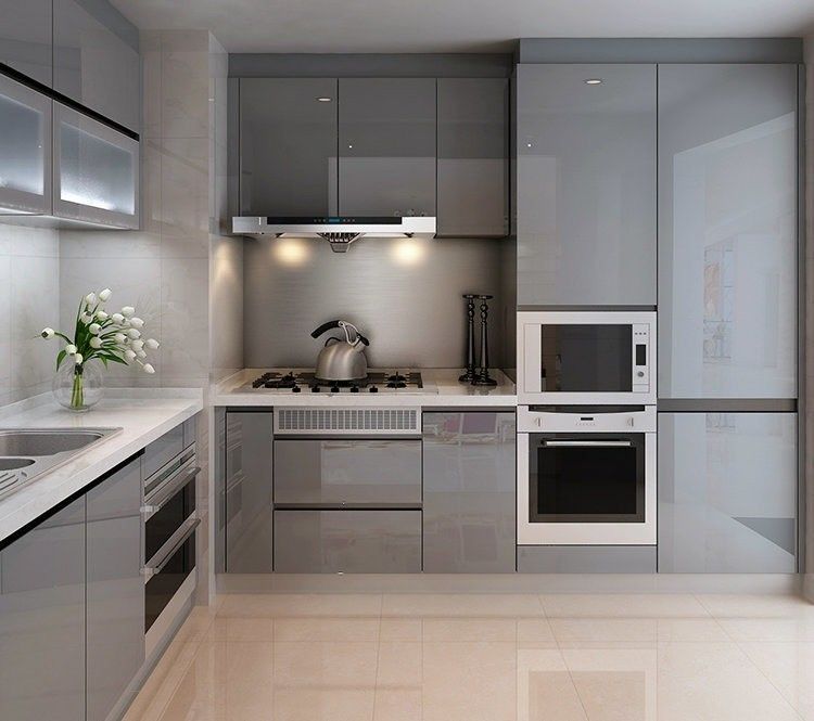 High Gloss Acrylic Dish Dryer Cabinet for Quartz Stone Countertop in Single Kitchen