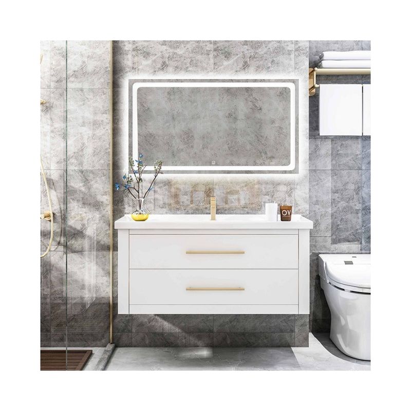Custom Double Sink Wooden Bathroom Vanity with Mirrored and PVC/Lacquer Door Finish
