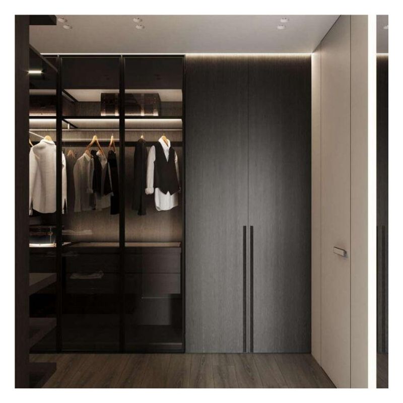 Black Glass Door Panel Aluminum Frame Modern Style Light Luxury Wardrobe for Apartment