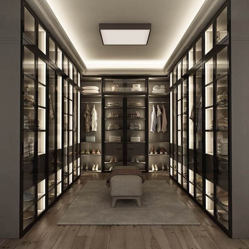 Black Glass Door Panel Aluminum Frame Modern Style Light Luxury Wardrobe for Apartment