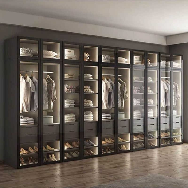 Black Glass Door Panel Aluminum Frame Modern Style Light Luxury Wardrobe for Apartment