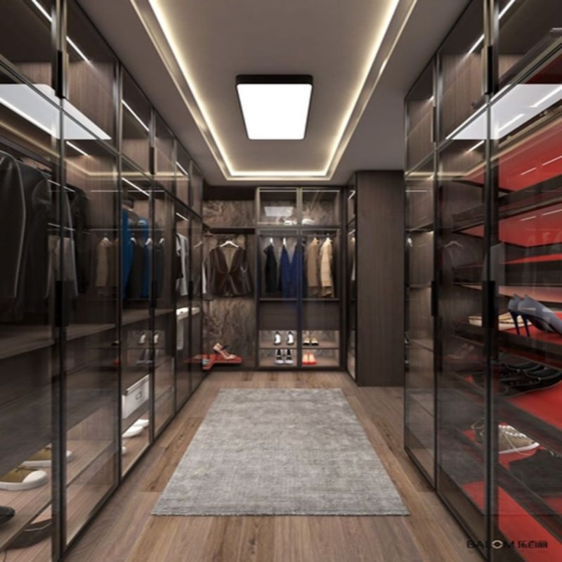 Black Glass Door Panel Aluminum Frame Modern Style Light Luxury Wardrobe for Apartment