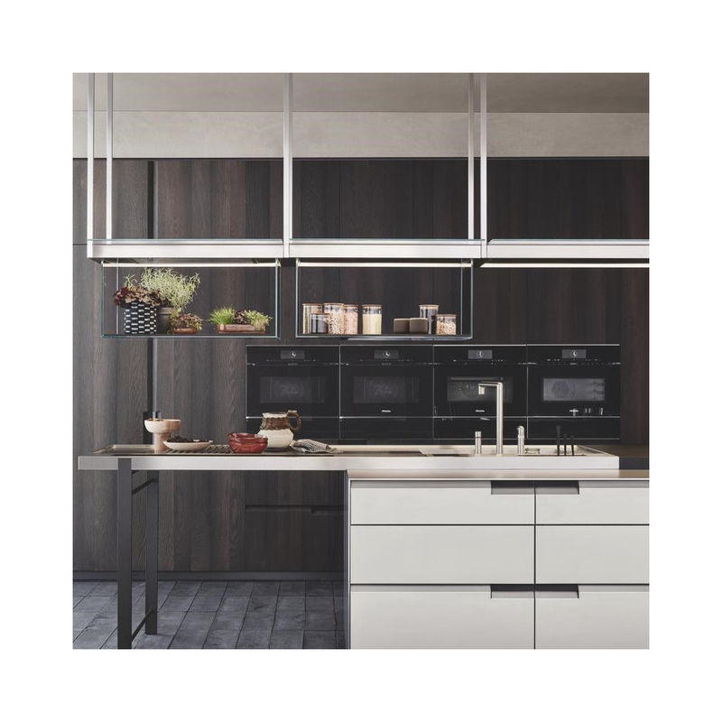 Customized Veneer Color Modern Smart Wood Glossy Waterproof Fireproof Kitchen Pantry Cabinet